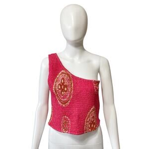 House of Harlow Women's Pink One-Shoulder Cropped Smocked Top Size L - NWT